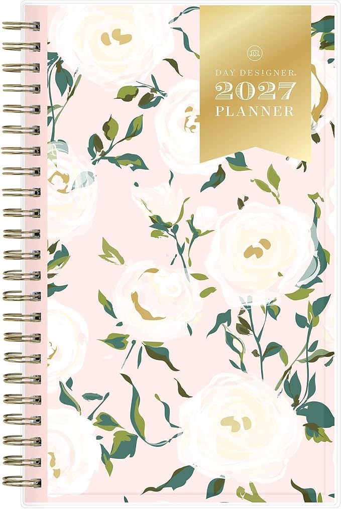 Blue Sky Day Designer 2027 Weekly and Monthly Planner Calendar, January 2027 - December 2027, 5" x 8", Clear Pocket Cover, Durable Twin Wire Binding, Storage Pocket, Includes Stickers, Coming Up Roses
