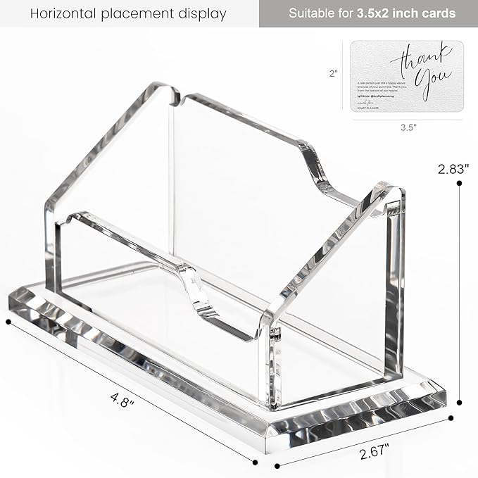 HeZone Acrylic Card Holder Clear Horizontal Business Card Organizer Stand for Desk 1 Slots Business Cards Stand for Women and Men,Office Desk Accessories,Organize 50 Cards-1 Pack