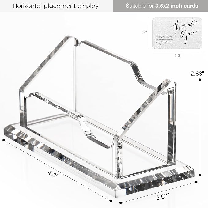 HeZone Acrylic Card Holder Clear Horizontal Business Card Organizer Stand for Desk 1 Slots Business Cards Stand for Women and Men,Desk Accessories for Office, Tabletop (2pack)