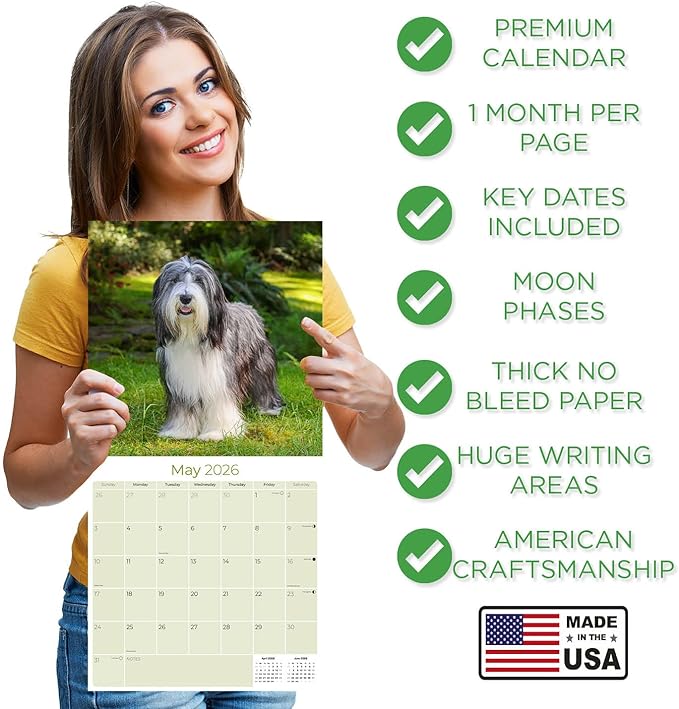 Bearded Collie Calendar 2026 by MegaCalendars – Monthly Dog Breed Wall Calendar, Made in USA