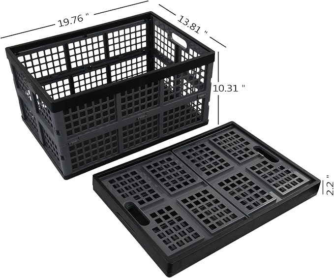 4-Pack 42 Liters Collapsible Storage Crate, Plastic Folding Crates | Durable Stackable Organizer Basket for Pantry, Garage, Car, Office, Home