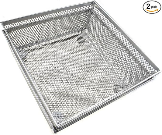 HAHIYO Stackable Mesh Tray Cup 6 x 6 x 2 inches Sturdy Container for Desk Drawer Organizer Collection for Home Office School kitchen Soft Foam Feet No Sharp Edges 2 Pack Silver