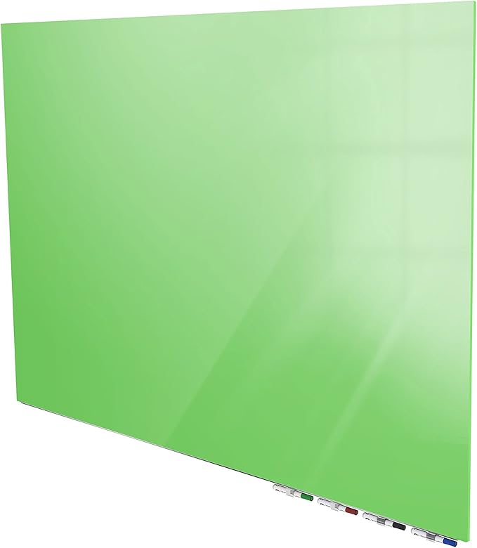 Aria 2'H x 3'W Low Profile 1/4" Glass Whiteboard - Horizontal Green - 4 Markers and Eraser