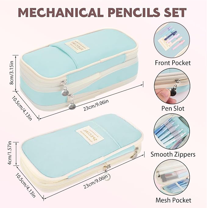 65Pcs Aesthetic School Supplies with Cute Pencil Case, 12 Pastel Highlighters, 10 Black Ink Gel Pens, Mechanical Pencils, Sticky Note Ruler Correction Tape for College Essentials Stationary Gift, Blue