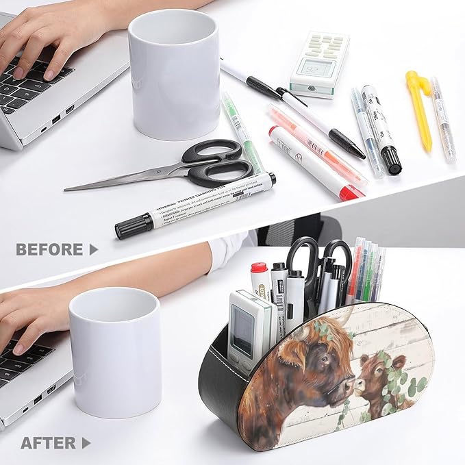 Highland Cow Farmhouse Remote Control Holder Remote Organizer Storage Box for Multi-Media Controllers with 5 Compartments for Cosmetics Office Supplies