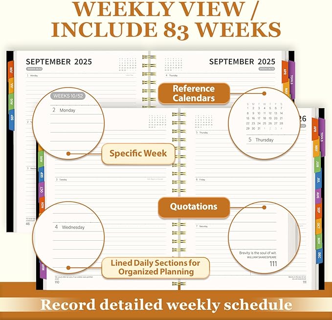 19 Months Planner, 2026 Weekly & Monthly Planner, 8.5"×11" Daily Weekly Monthly Calendar Planner, June 2025-Dec 2026 Organizers with Habit Tracker for School & Office, Colored Tabs, Stickers, Pocket, Ruler Bookmark-Black