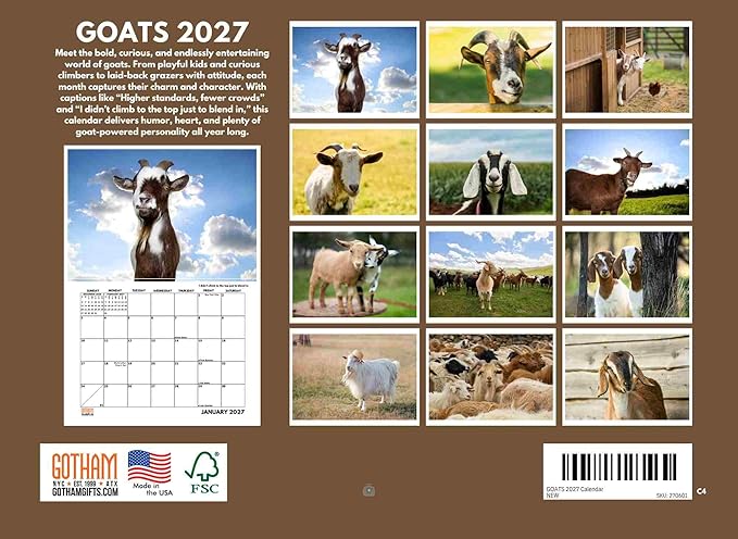 Goat Calendar 2027 Monthly Wall Calender 12 Month