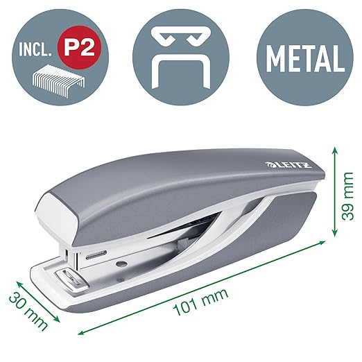 Leitz WOW Mini Desk Set Stapler and Punch, Staples or Punches up to 10 Sheets, 1000x P2 No. 10 Staples Included, Red, 55612026