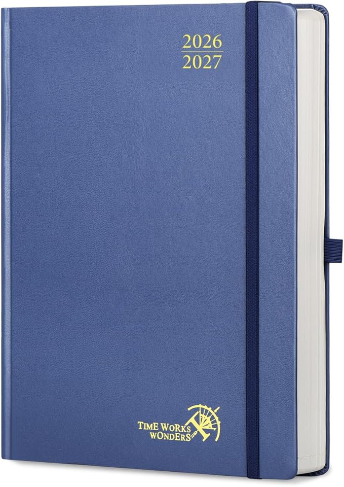 POPRUN 2026-2027 Daily Planner One Page Per Day Even Weekends (A4 Large Size - 8.5" x 12") - Academic Calendar Book(July 2026 - June 2027), 2026 Day Appointment Book, Hardcover - Navy Blue