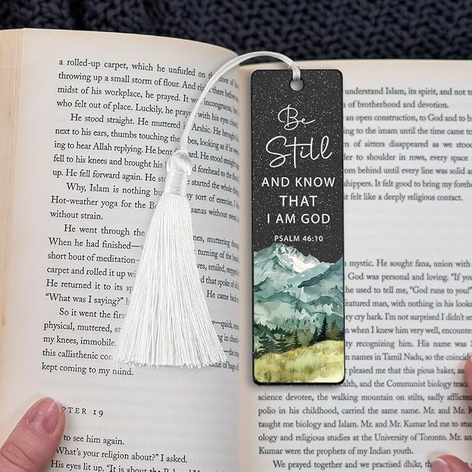 Christian Stillness Bookmark, Inspirational Gift for Believers, Uplifting Gift for Spiritual Readers, Spiritual Bookish Present, Unique Mountain & Scripture Design Bookmark, WCB68