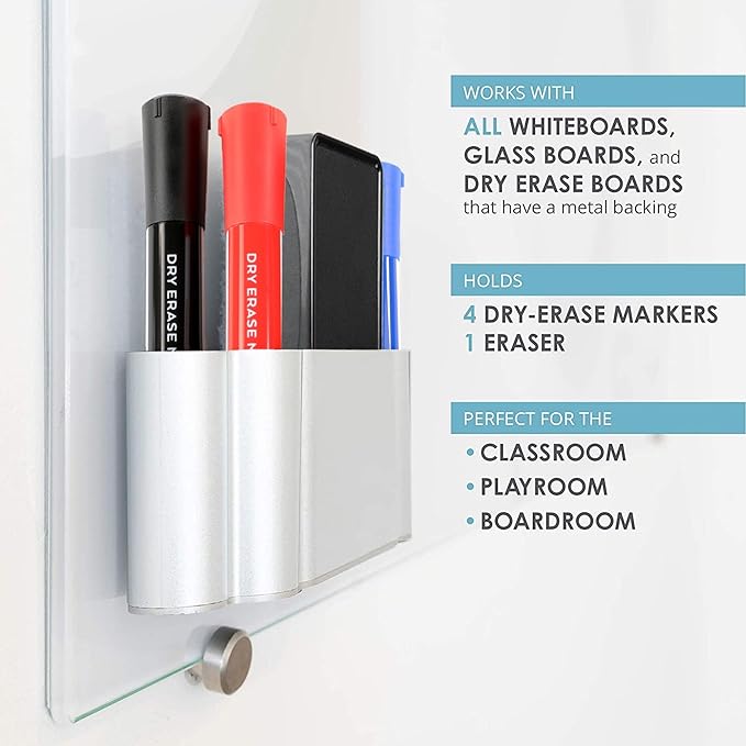 Glassboard Studio Magnetic Dry Erase Marker Holder - Super Strong for Magnetic Glass Whiteboard or Fridge - 2 Large Neodymium Magnets - No Slip Grip - Eco-Friendly PLA Plastic (Sunshine Yellow)