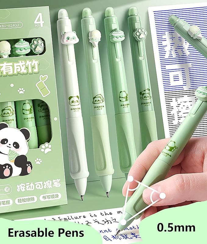 YYaaloa 4pcs Cute Retractable Erasable Gel Pens Fine Point 0.5mm Blue Inks Make Mistakes Disappear for Writing Planner and Crossword Puzzles (Green, Blue)