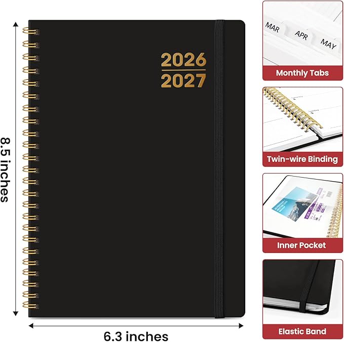 Planner 2026-2027 for Women & Men, Set of 3, Academic Monthly and Weekly Calendar Planner, Jul 2026 - Jun 2027, A5 (6.3" x 8.5"), Teacher Student Planning Book with Tabs, Ideal for Office School Supplies - 3 Black