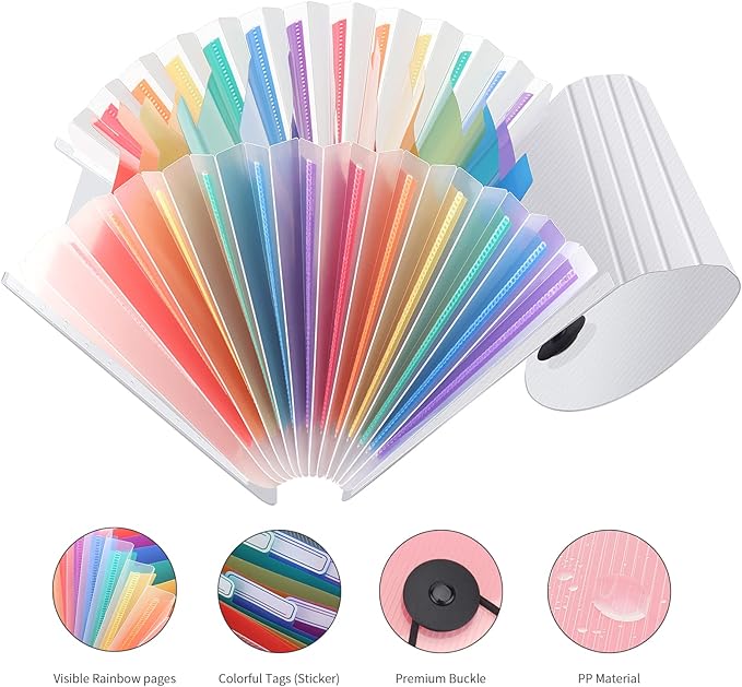 Uquelic Stand Receipt Organizer Folder - 13 Pockets Expanding Accordion Coupon Organizer, Envelope Organizer, Rainbow Large Capacity Sticker Organizer, Small Envelope Organizer with Label, 10 x 5 inch