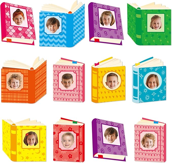 60pcs Book Theme DIY Cutouts Book Bulletin Board Decoration Set Colorful Reading Paper Cut-Outs Classroom Decor for Boy Girl Classroom DIY Photo Craft Kindergarten School Wall Door Supplies