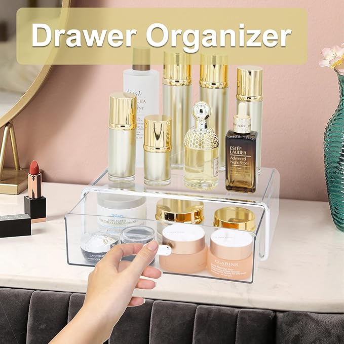Clear Drawer Organizer - Stackable Drawer Storage Makeup Organizer for Store Cosmetics and Skincares, Suitable for Vanity, Bathroom and Bedroom Locker Organiser-Drawer
