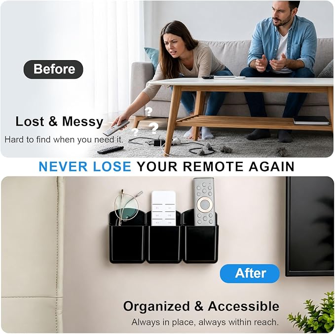 3 Pack Remote Control Holder Wall Mount, Adhesive Remote Holder with Screw Installation Storage Organizer for TV/Media/Air Conditioner Remotes For Home Office School Black