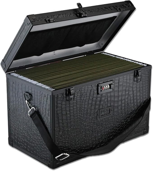 File Storage Cabinet File Organizer Document Organizer File Box in Office and Home with Combination Lock with 20 Legal Size Hanging Files (Aligator Black)