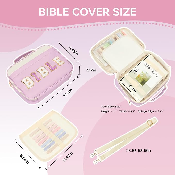 Bible Cover for Women Large Leather Western Bible Case with Study Supplies Purple Bible Cover Bags for Teen Girls Organizer (Purple, Large)