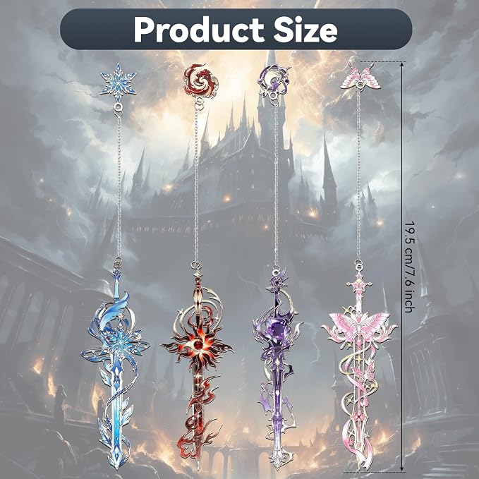 4 Pieces Metal Eternal Sword Series Bookmark, Perfect for Women Readers (BKM-067-F4)