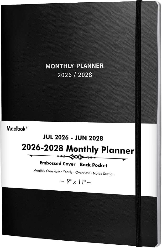 2026-2028 Monthly Planner/Calendar - 2 Year Calendar 2026-2028, Jul. 2026 - Jun. 2028, 9'' × 11'', 24 Months Planner with Embossed Cover, Inner Pocket, Premium Paper, Elastic Closure