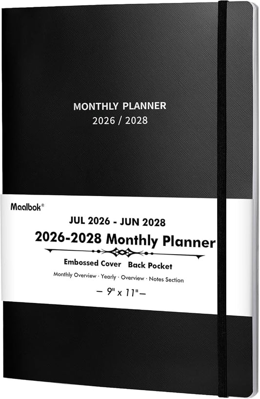 2026-2028 Monthly Planner/Calendar - 2 Year Calendar 2026-2028, Jul. 2026 - Jun. 2028, 9'' × 11'', 24 Months Planner with Embossed Cover, Inner Pocket, Premium Paper, Elastic Closure