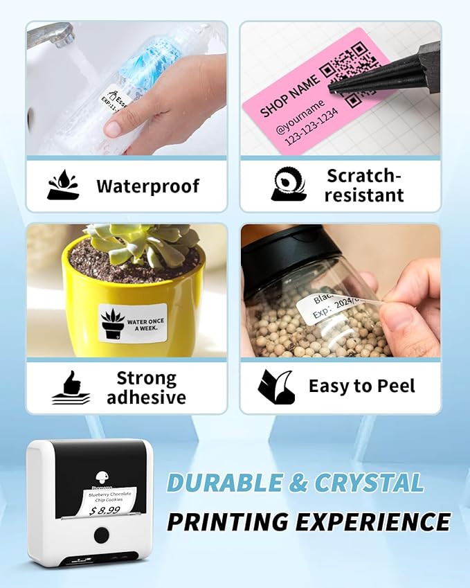 Phomemo Transparent Thermal Labels-3 Roll 390 Labels for M110/M100/M220/M221/M108 Label Printer,1.57"x 2.36" (40mm x 60mm), 130 Labels/Roll, for Barcode/Address/Mailing/Logo/Business/Home Tag
