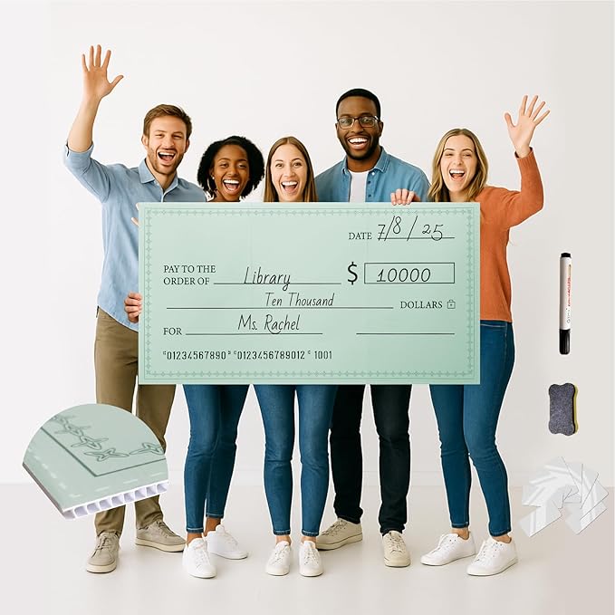 48 x 24 Inches Foldable Giant Check for Presentations, Dry Erase Big Blank Check, Large Fake Check, Oversized Checks for Fundraisers, Prizes, Awards,Retirement, Charity & Donation Events