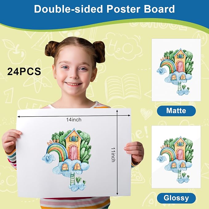 24 Pcs White Poster Board Paper 11x 14 Bulk, ROOKEA Vision Boards Blank Poster Paper for School Arts and Crafts, Classroom Projects, Presentations, Drawing, Scrapbooking, Graphic Displays