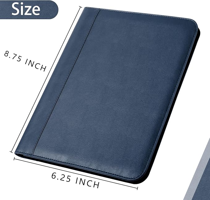 Portfolio/Business Padfolio Binder, Mini Size Document Folder Organizer, Padfolio with Interior Pocket and Pen Loop, 5 x 8 Writing Pad Included, Navy Blue
