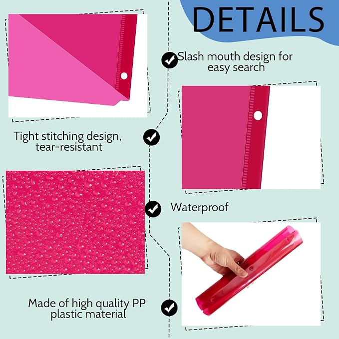 Maitys 5 Pack Binder Pockets 3 Hole Punch Clear Plastic Document Folders Binder Organizer Store Letter Size 8.5 x 11 Inch Paper Folders with Pockets Slash File Jacket for Office(Dark Color)