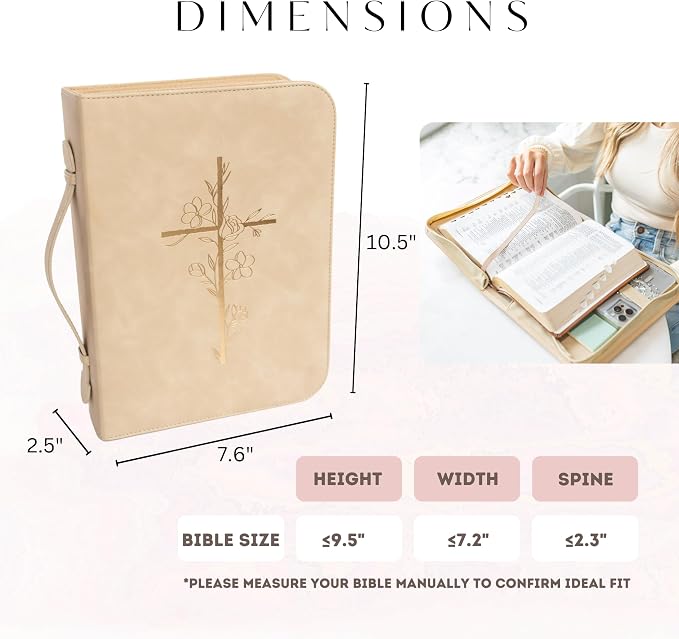 Bible Cover Case for Women – PU Leather Large Bible Case with Minimalist Debossed Design – Christian Bible Accessories for Girls & Women (Beige/Gold)