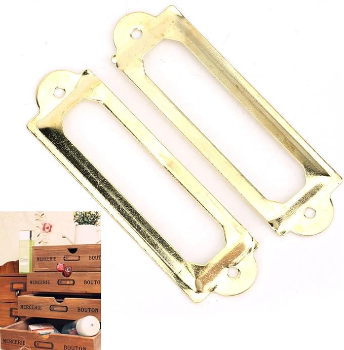 20PCS Metal Drawer Label Holders, Retro Exquisite File Cabinet Label Frames Card Tag Label Holder with Screws for Office Drawers Shelves (Yellow)