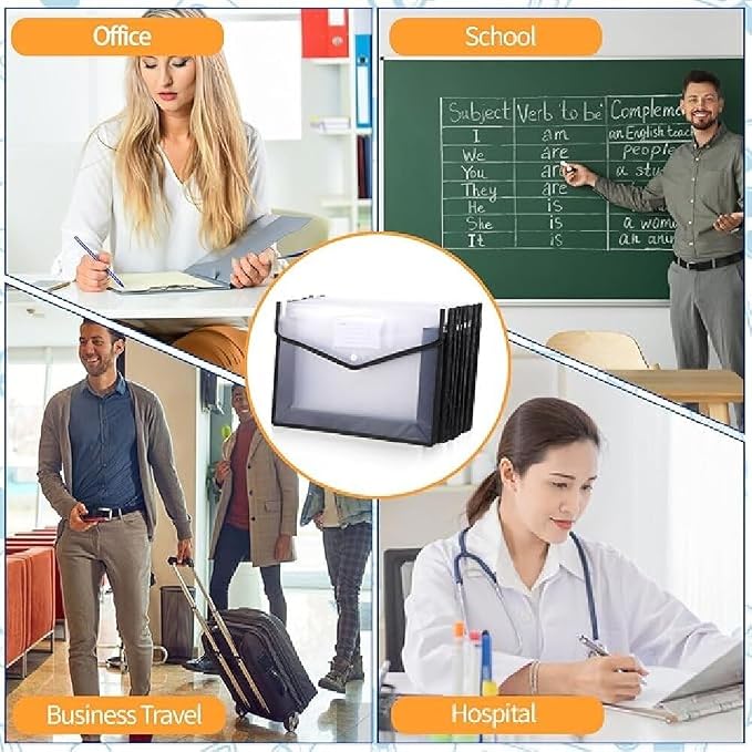 Plastic Expanding File Folder - Waterproof Transparent Expandable File Folder for Documents with Snap Closure, Colorful Organizer Holder for School Office Business Fit Letter/A4 Size - 5 Packs