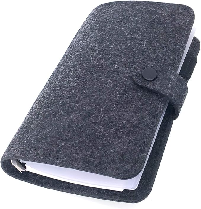 A6/ A5 6-Holes Felt Cover Round Ring View Binder File Folder for Loose Leaf Sheet Protectors/Notebook Refill/DIY Scrapbooking/Binder Cover Protector (Black, A6 Combo)