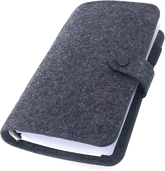 A6/ A5 6-Holes Felt Cover Round Ring View Binder File Folder for Loose Leaf Sheet Protectors/Notebook Refill/DIY Scrapbooking/Binder Cover Protector (Black, A6 Combo)