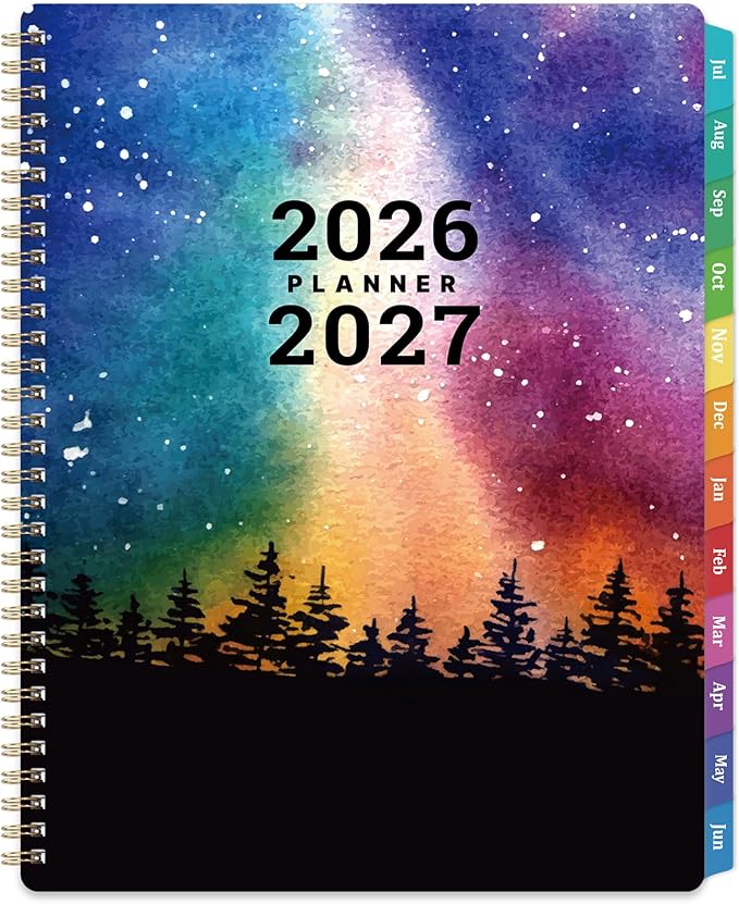 Planner 2026-2027 - Academic Planner 26-27, July 2026 - June 2027, 8" x 10", 2026-2027 Planner Weekly and Monthly, 26-27 Calendar Planners with Colorful Tabs, Spiral Binding, Pocket - Galaxy Forest