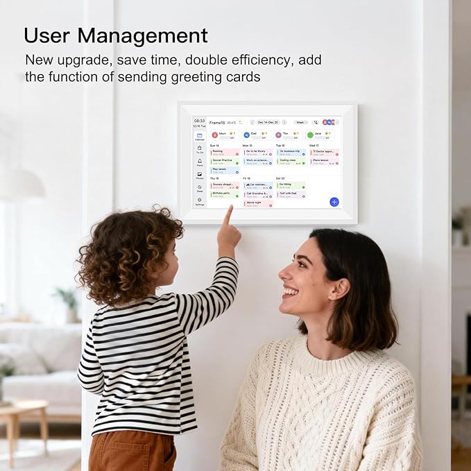 Fotocube 15.6" Digital Calendar Wall Planner Chore Charts and To Do List HD Smart Touch Screen Interactive display Desk Calender for Family Schedules Built-in Digital Photo Frame Function White