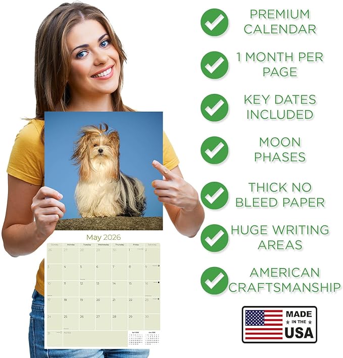 Yorkshire Terrier Calendar 2026 by MegaCalendars – Monthly Dog Breed Wall Calendar, Made in USA