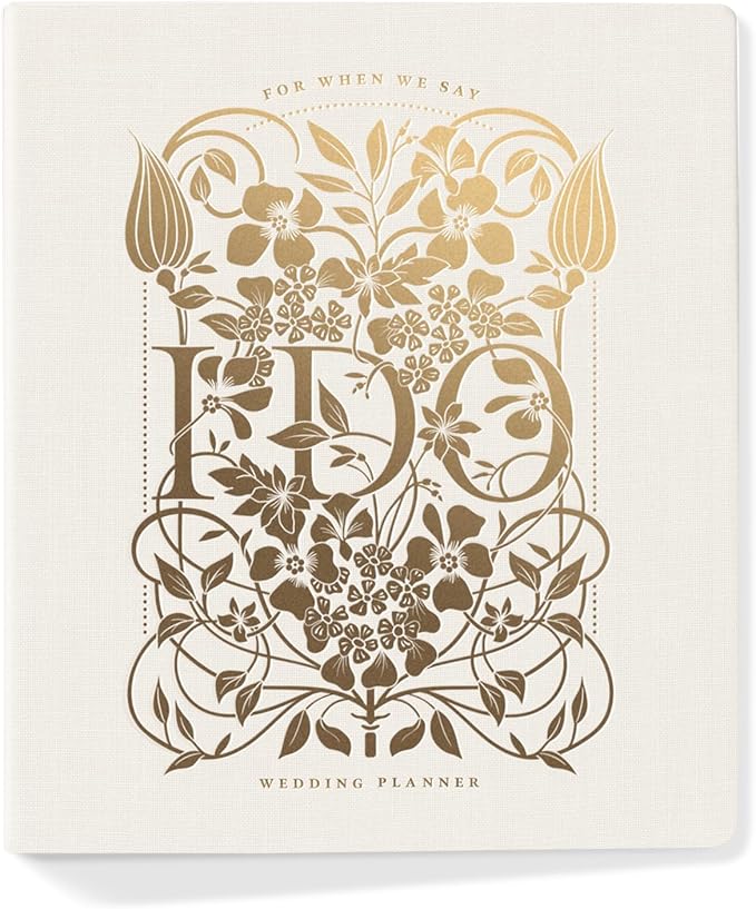 Fringe Studio Paper Wrapped Hardcover Concealed Spiral Wedding Planner with 12 tab dividers & Pockets "DECO FLORAL I DO", Approx. 9.5" w x 11" h, 152 Pg, Wedding Collection (157201)
