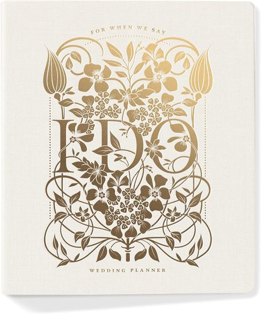 Fringe Studio Paper Wrapped Hardcover Concealed Spiral Wedding Planner with 12 tab dividers & Pockets "DECO FLORAL I DO", Approx. 9.5" w x 11" h, 152 Pg, Wedding Collection (157201)