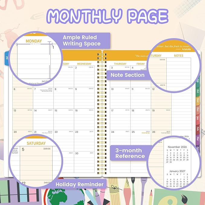 Teacher Planner 2026-2027 - 2026-2027 Teacher Lesson Planners from JULY 2026 - JUNE 2027, 9 ''x 11 '', Academic Planner for School Year, Inner Pocket, Colorful Tabs