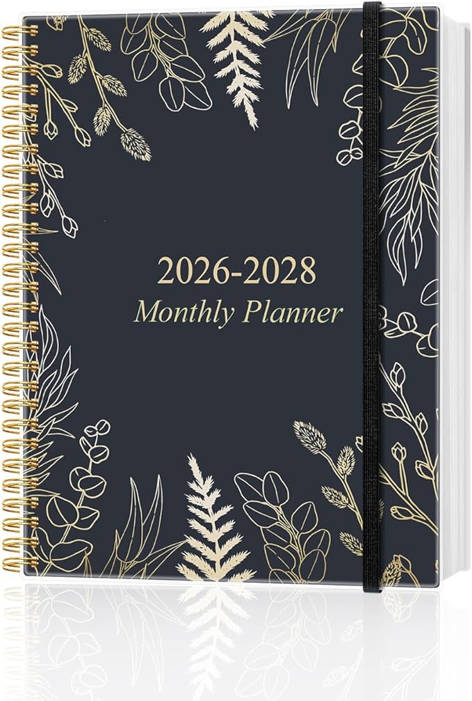 2026-2028 Monthly Planner, 3 Years Calendar from April 2026 - December 2028 with Spiral Binding, Inner Pocket, Elastic Closure, 33 Month Planner for Home | School | Office, 8.5" x 11", White Gold Leaf