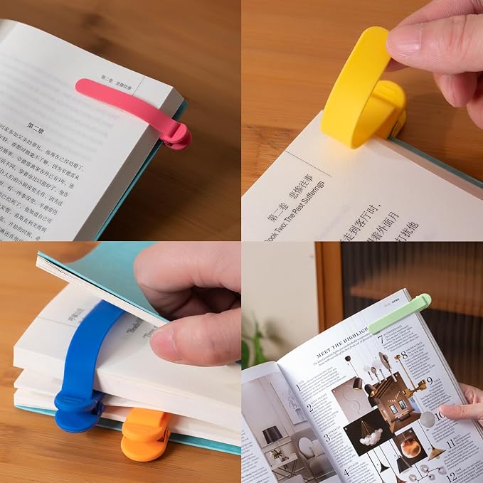 12Pcs Automatic Bookmark, Silicone Smart Book Marks for Reading Women, Men, Kids, Book Markers Clip Reading Accessories Gifts for Book Lovers (2 Dark Grey+2 Light Grey+2 Beige+Colorful 6pcs)