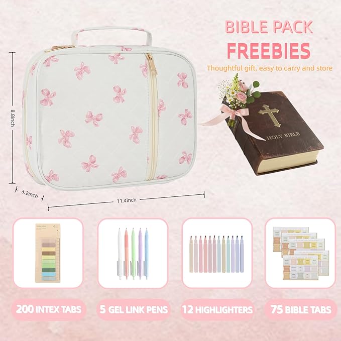 Bible Cover Case for Women Large Bible Cover Bag Bible Study Supplies Accessories Handle Quilted Bible Carrying Case for Girls Christian Gifts for Women