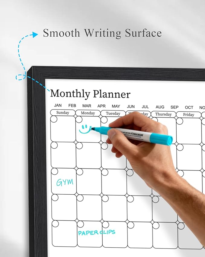Dry Erase Calendar for Wall, 17x13 inches Magnetic Surface Calendar Whiteboard, 2-in-1 Planner, Vertical Layout to Do List with Black Wooden Frame(YL-SHU-BK,4333)