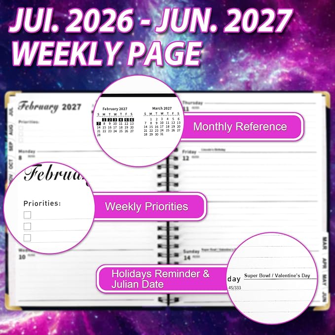 2026-2027 Weekly Planner from Jul 2026 - Jun 2027, 6.3" X 8.5" Monthly Planner for Women Men, Daily Planner with Monthly Tabs, Agenda Planner for School/Work, Calendar Planner 2026-2027