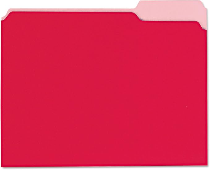 Deluxe Colored Top Tab File Folders, 1/3-Cut Tabs: Assorted, Letter Size, Red/Light Red, 100/Box