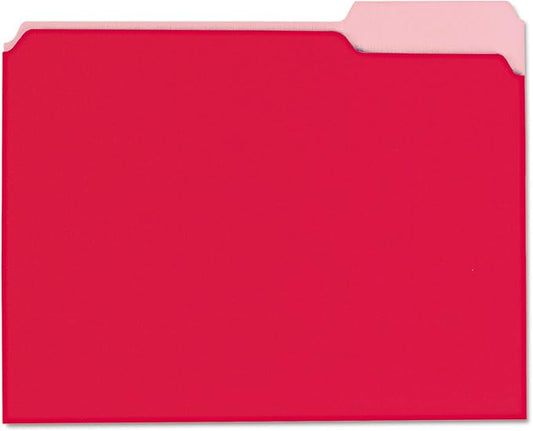 Deluxe Colored Top Tab File Folders, 1/3-Cut Tabs: Assorted, Letter Size, Red/Light Red, 100/Box