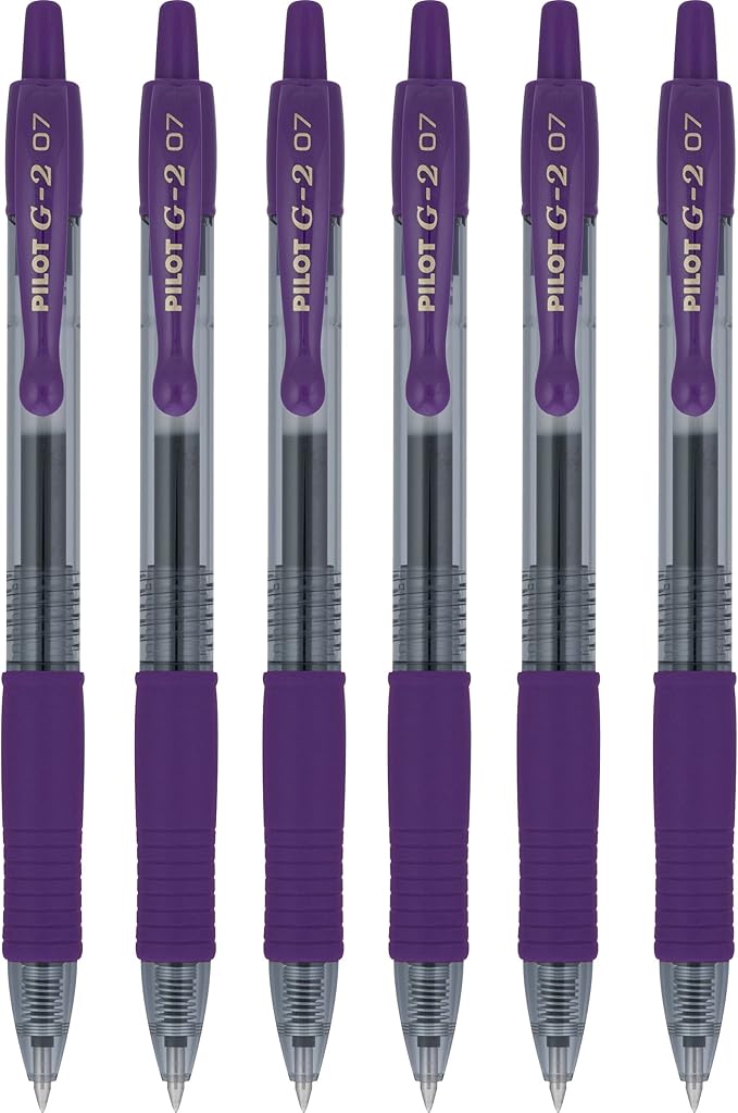 PILOT G2 Premium Retractable and Refillable Gel Ink Pens, 0.7mm Fine Point, Grape Purple, 6 Count